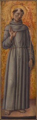 Bartolomeo Vivarini (Italian, School of Venice, active 1450–1491). <em>Saint Francis of Assisi, part of an altarpiece</em>, ca. 1460. Tempera and tooled gold on poplar panel, 51 3/8 × 15 1/2 in. (130.5 × 39.4 cm). Brooklyn Museum, Gift of Frank L. Babbott, 25.56 (Photo: Brooklyn Museum, 25.56_PS22.jpg)