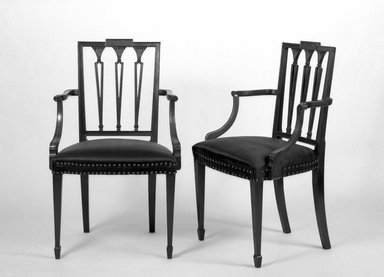 American. <em>Two Mahogany Armchairs</em>, ca. 1800. Mahogany, 36 3/4 x 21 1/4 x 17 in. (93.3 x 54 x 43.2 cm). Brooklyn Museum, Gift of Mrs. E. C. Philip, 25.816.1-.2. Creative Commons-BY (Photo: Brooklyn Museum, 25.816.1_25.816.2_bw.jpg)