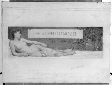 Kenyon Cox (American, 1856-1919). <em>The Blessed Damozel: Heading to Poem</em>, 1886. Oil, grisaille on canvas, Design: 20 3/4 x 7 in. Brooklyn Museum, Gift of Mrs. Daniel Chauncey, 25.840f (Photo: Brooklyn Museum, 25.840f_bw.jpg)