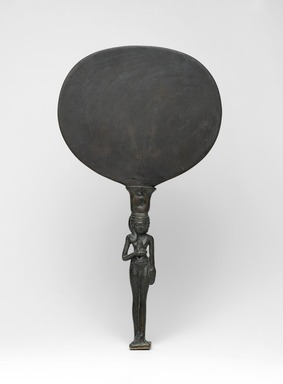  <em>Mirror Handle in Form of Nude Standing Girl Holding Duck</em>, ca. 1352-1336 B.C.E. Bronze, H. of handle only: 5 5/16 in. (13.5 cm). Brooklyn Museum, Charles Edwin Wilbour Fund, 60.100. Creative Commons-BY (Photo: Brooklyn Museum, 25.886.1_60.100_front_PS2.jpg)