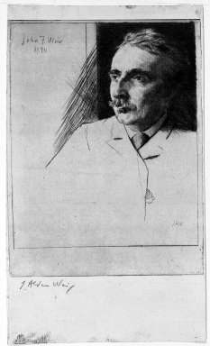 Julian Alden Weir (American, 1852-1919). <em>Portrait of John F. Weir</em>, 1890. Drypoint on laid paper, Sheet: 10 3/8 x 6 1/16 in. (26.4 x 15.4 cm). Brooklyn Museum, Gift of Elizabeth Luther Cary, 25.99 (Photo: Brooklyn Museum, 25.99_bw.jpg)