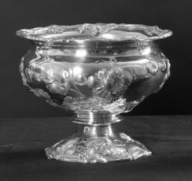 William Gale & Son (American, active New York, 1850–1866). <em>Slop Bowl (Part of 4-piece Tea Service)</em>, 1852. Silver, 9 7/16 x 7 7/8 in. (24 x 20 cm). Brooklyn Museum, Gift of Frances Elizabeth Wood, 26.434.4. Creative Commons-BY (Photo: Brooklyn Museum, 26.434.4_acetate_bw.jpg)