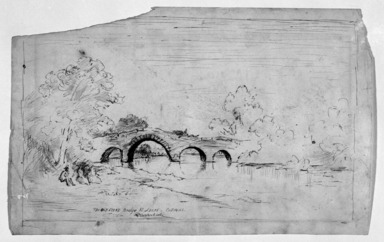Ralph Albert Blakelock (American, 1847–1919). <em>Old Stone Bridge at Leeds, Catskill</em>, n.d. Pen and sepia ink on paper, Sheet (irregular): 6 5/16 x 10 in. (16 x 25.4 cm). Brooklyn Museum, Gift of Mr. and Mrs. E. Le Grand Beers in memory of Edwin Beers, 27.11 (Photo: Brooklyn Museum, 27.11_bw_IMLS.jpg)