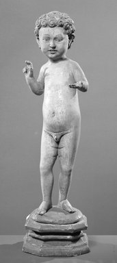 Unknown. <em>Statue of the Infant Christ</em>, 1480-1500. Sculpture, 16 x 5 x 3 in. (40.6 x 12.7 x 7.6 cm). Brooklyn Museum, Gift of Mrs. William H. Child and Museum Collection Fund, 27.51. Creative Commons-BY (Photo: Brooklyn Museum, 27.51_acetate_bw.jpg)