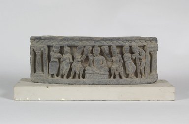 Buddhist. <em>Relief of Preaching Buddha and Followers</em>, late 2nd-3rd century. Schist, 3 9/16 x 2 3/16 x 9 5/8 in. (9 x 5.5 x 24.5 cm). Brooklyn Museum, Gift of Frederic B. Pratt, 27.62. Creative Commons-BY (Photo: Brooklyn Museum, 27.62_PS5.jpg)