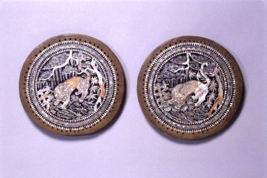  <em>Pillow End, One of Pair</em>, late 19th century. Wood, mother-of-pearl, lacquer, diameter: 8 in. (20.3 cm). Brooklyn Museum, Brooklyn Museum Collection, 27.977.11. Creative Commons-BY (Photo: , 27.977.10_27.977.11.jpg)