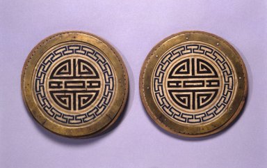  <em>Pillow End, One of Pair</em>, late 19th century. Wood, silk cotton threads, metal, diameter: 8 1/4 in. (21 cm). Brooklyn Museum, Brooklyn Museum Collection, 27.977.8. Creative Commons-BY (Photo: , 27.977.8_27.977.9.jpg)