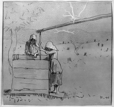 Winslow Homer (American, 1836-1910). <em>Girls at a Well</em>, 1879. Graphite and watercolor on paper, Sheet: 7 3/4 x 8 1/8 in. (19.7 x 20.6 cm). Brooklyn Museum, Frederick Loeser Fund, 28.212 (Photo: Brooklyn Museum, 28.212_acetate_bw.jpg)