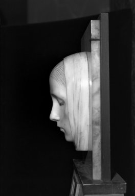 Adolfo Wildt (Italian, 1868-1931). <em>The Virgin</em>. Marble, 13 3/4 x 11 3/8 x 5 in. (34.9 x 28.9 x 12.7 cm). Brooklyn Museum, Robert B. Woodward Memorial Fund, 28.423. Creative Commons-BY (Photo: Brooklyn Museum, 28.423_left_acetate_bw.jpg)