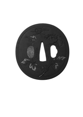  <em>Sword Guard</em>, ca. 1800. Iron with gilding, 2 15/16 x 2 15/16 x 1/8 in. (7.5 x 7.5 x 0.3 cm). Brooklyn Museum, Gift of F. Ethel Wickham, 28.603. Creative Commons-BY (Photo: Brooklyn Museum, 28.603_front_bw.jpg)