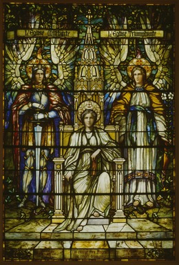 Frederick Stymetz Lamb (American, 1862-1928). <em>Religion Enthroned</em>. Stained glass window Brooklyn Museum, Gift of Irving T. Bush in memory of his father and mother, 29.1082. Creative Commons-BY (Photo: Brooklyn Museum, 29.1082_SL3.jpg)