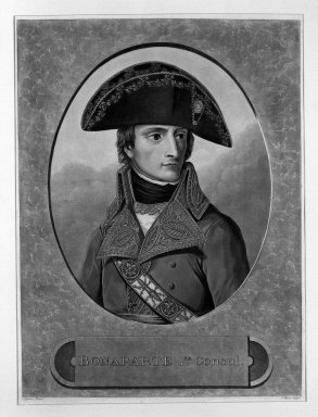 Jean-Baptiste Morret (French, active 1790-1820). <em>Bonaparte First Consul</em>. Mezzotint, engraving on wove paper, 15 1/16 x 11 1/4 in. (38.2 x 28.5 cm). Brooklyn Museum, Bequest of Marion Reilly, 29.1611 (Photo: Brooklyn Museum, 29.1611_bw.jpg)