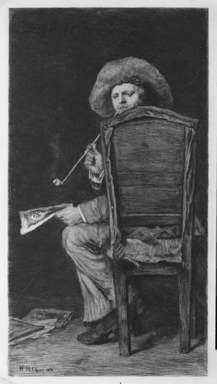 William Merritt Chase (American, 1849-1916). <em>Portrait of a Man Smoking a Pipe</em>, 1875. Etching Brooklyn Museum, Gift of the Newhouse Galleries, 29.83 (Photo: Brooklyn Museum, 29.83_bw.jpg)