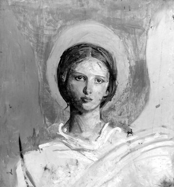Abbott H. Thayer (American, 1849-1921). <em>Head of a Boy (Recto) and Head of a Girl (Verso)</em>, ca. 1918-1919. Oil on board, 25 13/16 x 24 in. (65.5 x 61 cm). Brooklyn Museum, John B. Woodward Memorial Fund, 30.1149a-b (Photo: Brooklyn Museum, 30.1149a_bw.jpg)