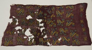 Nasca-Wari. <em>Mantle, Fragment or Textile Fragment, Undetermined</em>, 200-1000. Camelid fiber, 18 7/8 x 35 7/16 in. (48.0 x 90.0 cm). Brooklyn Museum, Gift of George D. Pratt, 30.1185. Creative Commons-BY (Photo: Brooklyn Museum, 30.1185_front_PS5.jpg)
