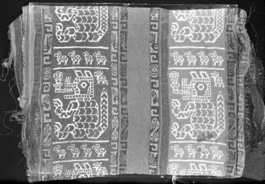 Wari. <em>Textile Fragment, undetermined</em>, 600–1000. Cotton, camelid fiber, 5 1/2 x 22 7/16 in. (14 x 57 cm). Brooklyn Museum, Gift of George D. Pratt, 30.1194. Creative Commons-BY (Photo: Brooklyn Museum, 30.1194_acetate_bw.jpg)