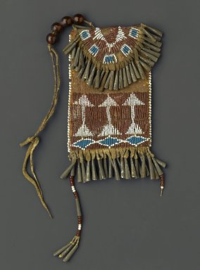 Possibly Ute. <em>Woman's Belt Case</em>, 1880–1890. Hide, metal, beads, pigment, width: 3 3/4 in. (9.5 cm); length: 4 3/4 in. (12.1 cm). Brooklyn Museum, Gift of Margaret S. Bedell, 30.1459.9. Creative Commons-BY (Photo: Brooklyn Museum, 30.1459.9_PS1.jpg)