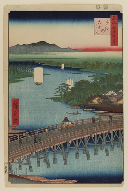 Utagawa Hiroshige (Japanese, 1797–1858). <em>Senju Great Bridge, No. 103 from One Hundred Famous Views of Edo</em>, 2nd month of 1856. Woodblock print, Sheet: 14 3/16 x 9 1/4 in. (36 x 23.5 cm). Brooklyn Museum, Gift of Anna Ferris, 30.1478.103 (Photo: Brooklyn Museum, 30.1478.103_PS20.jpg)