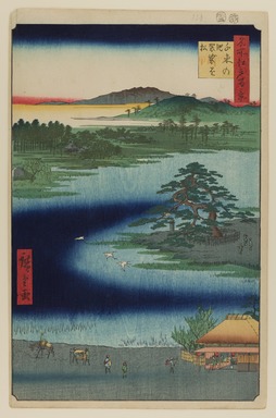 Utagawa Hiroshige (Japanese, 1797-1858). <em>Robe-Hanging Pine, Senzoku Pond, No. 110 from One Hundred Famous Views of Edo</em>, 2nd month of 1856. Woodblock print, Sheet: 14 3/16 x 9 1/4 in. (36 x 23.5 cm). Brooklyn Museum, Gift of Anna Ferris, 30.1478.110 (Photo: Brooklyn Museum, 30.1478.110_PS20.jpg)