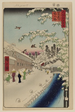 Utagawa Hiroshige (Japanese, 1797–1858). <em>Atagoshita and Yabu Lane, No. 112 from One Hundred Famous Views of Edo</em>, 12th month of 1857. Woodblock print, Sheet: 14 3/16 x 9 1/4 in. (36 x 23.5 cm). Brooklyn Museum, Gift of Anna Ferris, 30.1478.112 (Photo: Brooklyn Museum, 30.1478.112_PS20.jpg)