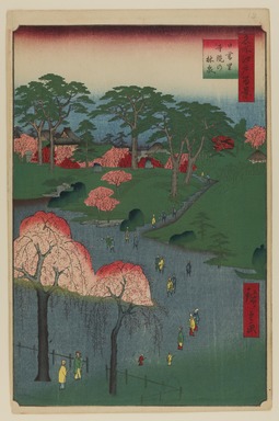 Utagawa Hiroshige (Japanese, 1797-1858). <em>Temple Gardens, Nippori, No. 14 in One Hundred Famous Views of Edo</em>, 2nd month of 1857. Woodblock print, Image: 13 3/8 x 9 in. (34 x 22.9 cm). Brooklyn Museum, Gift of Anna Ferris, 30.1478.14 (Photo: Brooklyn Museum, 30.1478.14_PS20.jpg)