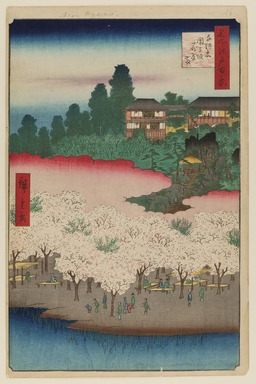 Utagawa Hiroshige (Ando) (Japanese, 1797-1858). <em>Flower Pavilion, Dango Slope, Sendagi, No. 16 in One Hundred Famous Views of Edo</em>, 5th month of 1856. Woodblock print, Image: 13 1/2 x 8 7/8 in. (34.3 x 22.5 cm). Brooklyn Museum, Gift of Anna Ferris, 30.1478.16 (Photo: Brooklyn Museum, 30.1478.16_PS20.jpg)
