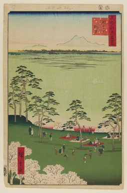 Utagawa Hiroshige (Japanese, 1797–1858). <em>View to the North From Asukayama, No. 17 in One Hundred Famous Views of Edo</em>, 5th month of 1856. Woodblock print, Image: 13 3/8 x 8 3/4 in. (34 x 22.2 cm). Brooklyn Museum, Gift of Anna Ferris, 30.1478.17 (Photo: Brooklyn Museum, 30.1478.17_PS20.jpg)