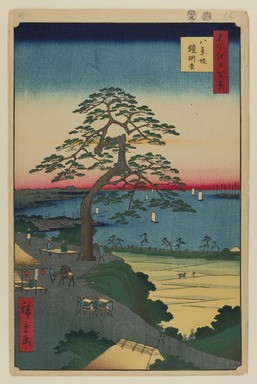 Utagawa Hiroshige (Japanese, 1797-1858). <em>Armor-Hanging Pine, Hakkeisaka, No. 26 in One Hundred Famous Views of Edo</em>, 5th month of 1856. Woodblock print, Image: 13 11/16 x 8 7/8 in. (34.8 x 22.5 cm). Brooklyn Museum, Gift of Anna Ferris, 30.1478.26 (Photo: Brooklyn Museum, 30.1478.26_PS20.jpg)