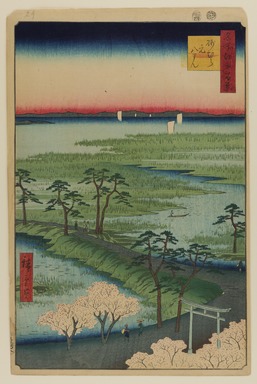 Utagawa Hiroshige (Japanese, 1797–1858). <em>Moto-Hachiman Shrine, Sumamura, No. 29 in One Hundred Famous Views of Edo</em>, 4th month of 1856. Woodblock print, Image: 13 3/8 x 9 in. (34 x 22.9 cm). Brooklyn Museum, Gift of Anna Ferris, 30.1478.29 (Photo: Brooklyn Museum, 30.1478.29_PS20.jpg)