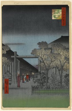 Utagawa Hiroshige (Ando) (Japanese, 1797-1858). <em>Dawn Inside the Yoshiwara, No. 38 in One Hundred Views of Edo</em>, 4th month of 1857. Woodblock print, Sheet: 14 1/4 x 9 5/16 in. (36.2 x 23.7 cm). Brooklyn Museum, Gift of Anna Ferris, 30.1478.38 (Photo: Brooklyn Museum, 30.1478.38_PS1.jpg)