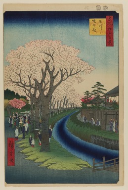 Utagawa Hiroshige (Japanese, 1797-1858). <em>Blossoms on the Tama River Embankment, No. 42 in One Hundred Famous Views of Edo</em>, 2nd month of 1856. Woodblock print, 14 5/16 x 9 5/16in. (36.4 x 23.7cm). Brooklyn Museum, Gift of Anna Ferris, 30.1478.42 (Photo: Brooklyn Museum, 30.1478.42_PS20.jpg)
