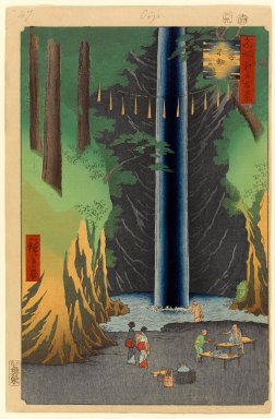 Utagawa Hiroshige (Ando) (Japanese, 1797-1858). <em>Fudo Falls, Oji, No. 49 from One Hundred Famous Views of Edo</em>, 9th month of 1857. Woodblock print, Sheet: 14 1/4 x 9 5/16 in. (36.2 x 23.7 cm). Brooklyn Museum, Gift of Anna Ferris, 30.1478.49 (Photo: Brooklyn Museum, 30.1478.49_PS1.jpg)