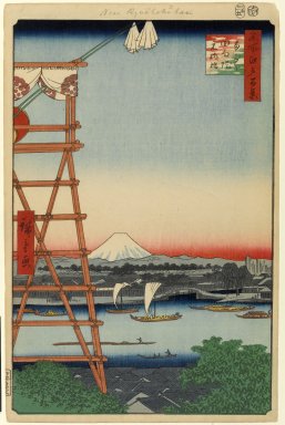 Utagawa Hiroshige (Ando) (Japanese, 1797-1858). <em>Ryogoku Ekoin and Moto-Yanagibashi Bridge, No. 5 in One Hundred Famous Views of Edo</em>, 5th month of 1857. Woodblock print, Image: 13 3/8 x 8 3/4 in. (34 x 22.2 cm). Brooklyn Museum, Gift of Anna Ferris, 30.1478.5 (Photo: Brooklyn Museum, 30.1478.5_PS1.jpg)