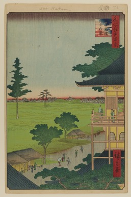 Utagawa Hiroshige (Japanese, 1797-1858). <em>Spiral Hall, Five Hundred Rakan Temple, No. 66 from One Hundred Famous Views of Edo</em>, 8th month of 1857. Woodblock print, Sheet: 14 1/4 x 9 5/16 in. (36.2 x 23.7 cm). Brooklyn Museum, Gift of Anna Ferris, 30.1478.66 (Photo: Brooklyn Museum, 30.1478.66_PS20.jpg)
