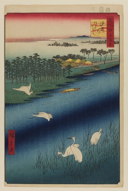 Utagawa Hiroshige (Japanese, 1797–1858). <em>Sakasai Ferry, No. 67 from One Hundred Famous Views of Edo</em>, 2nd month of 1857. Woodblock print, Image: 13 1/2 x 9 in. (34.3 x 22.9 cm). Brooklyn Museum, Gift of Anna Ferris, 30.1478.67 (Photo: Brooklyn Museum, 30.1478.67_PS20.jpg)