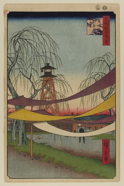 Utagawa Hiroshige (Japanese, 1797-1858). <em>Hatsune Riding Grounds, Bakuro-cho, No. 6 in One Hundred Famous Views of Edo</em>, 9th month of 1857. Woodblock print, Image: 13 1/4 x 8 5/8 in. (33.7 x 21.9 cm). Brooklyn Museum, Gift of Anna Ferris, 30.1478.6 (Photo: Brooklyn Museum, 30.1478.6_PS20.jpg)