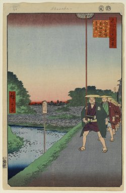 Utagawa Hiroshige (Ando) (Japanese, 1797-1858). <em>Kinokuni Hill and Distant View of Akasaka Tameike, No. 85 from One Hundred Famous Views of Edo</em>, 9th month of 1857. Woodblock print, Sheet: 14 3/16 x 9 1/4 in. (36 x 23.5 cm). Brooklyn Museum, Gift of Anna Ferris, 30.1478.85 (Photo: Brooklyn Museum, 30.1478.85_PS1.jpg)