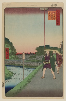 Utagawa Hiroshige (Japanese, 1797-1858). <em>Kinokuni Hill and Distant View of Akasaka Tameike, No. 85 from One Hundred Famous Views of Edo</em>, 9th month of 1857. Woodblock print, Sheet: 14 3/16 x 9 1/4 in. (36 x 23.5 cm). Brooklyn Museum, Gift of Anna Ferris, 30.1478.85 (Photo: Brooklyn Museum, 30.1478.85_PS20.jpg)