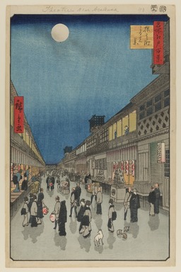 Utagawa Hiroshige (Japanese, 1797–1858). <em>Night View of Saruwaka-machi (Saruwaka-machi Yoru no Kei), No. 90 from One Hundred Famous Views of Edo</em>, 9th month of 1856. Woodblock print, 14 1/4 x 9 1/4in. (36.2 x 23.5cm). Brooklyn Museum, Gift of Anna Ferris, 30.1478.90 (Photo: Brooklyn Museum, 30.1478.90_PS20.jpg)