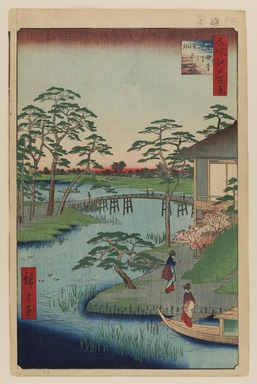 Utagawa Hiroshige (Japanese, 1797–1858). <em>Mokuboji Temple, Uchigawa Inlet, Gozensaihata, No. 92 from One Hundred Famous Views of Edo</em>, 8th month of 1857. Woodblock print, Sheet: 14 3/16 x 9 1/4 in. (36 x 23.5 cm). Brooklyn Museum, Gift of Anna Ferris, 30.1478.92 (Photo: Brooklyn Museum, 30.1478.92_PS20.jpg)