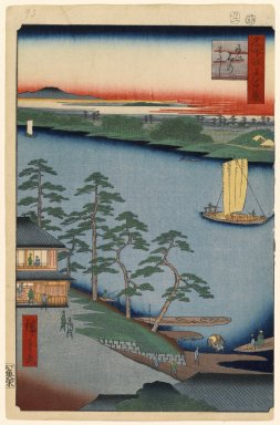 Utagawa Hiroshige (Ando) (Japanese, 1797-1858). <em>Niijuku Ferry, No. 93 from One Hundred Famous Views of Edo</em>, 2nd month of 1857. Woodblock print, Sheet: 14 3/16 x 9 1/4 in. (36 x 23.5 cm). Brooklyn Museum, Gift of Anna Ferris, 30.1478.93 (Photo: Brooklyn Museum, 30.1478.93_PS1.jpg)