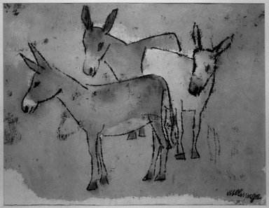 Otto Lange (German, 1879-1944). <em>Three Donkeys</em>. Watercolor, 12 3/4 x 16 1/2 in.  (32.4 x 41.9 cm). Brooklyn Museum, Museum Collection Fund, 31.127 (Photo: Brooklyn Museum, 31.127_acetate_bw.jpg)