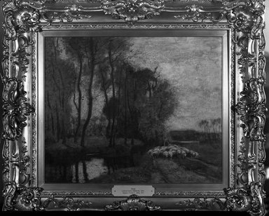 Louis Paul Dessar (American, 1867-1952). <em>Landscape with Sheep</em>, ca.1905-1920. Oil on canvas, 19 3/4 x 24 in. (50.2 x 61 cm). Brooklyn Museum, Bequest of Clara L. Obrig, 31.199 (Photo: Brooklyn Museum, 31.199_acetate_bw.jpg)