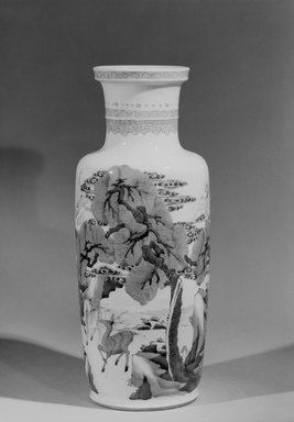  <em>Rouleau Vase</em>, 1662-1722. Porcelain with cobalt underglaze decoration, 18 1/4 x 7 in. (46.4 x 17.8 cm). Brooklyn Museum, Gift of the executors of the Estate of Colonel Michael Friedsam, 32.1043. Creative Commons-BY (Photo: Brooklyn Museum, 32.1043_acetate_bw.jpg)