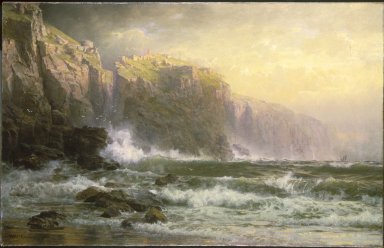 William Trost Richards (American, 1833-1905). <em>The League Long Breakers Thundering on the Reef</em>, 1887. Oil on canvas, 28 3/16 x 44 1/8in. (71.6 x 112.1cm). Brooklyn Museum, Bequest of Alice C. Crowell, 32.140 (Photo: Brooklyn Museum, 32.140_SL1.jpg)