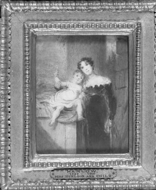 George Henry Harlow (British, 1787–1819). <em>Mrs. Huelson and Child</em>. Watercolor, 3 3/8 x 4 3/8 in.  (8.6 x 11.1 cm). Brooklyn Museum, Frederick Loeser Fund, 32.1576 (Photo: Brooklyn Museum, 32.1576_acetate_bw.jpg)