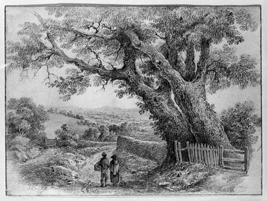 John Crome (British, 1768–1821). <em>Rustic Landscape</em>. Pencil drawing on wove paper, 5 3/16 x 6 15/16 in. (13.2 x 17.7 cm). Brooklyn Museum, Frederick Loeser Fund, 32.1580 (Photo: Brooklyn Museum, 32.1580_bw.jpg)