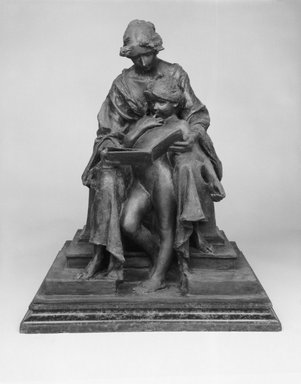 Emil Fuchs (American, born Austria, 1866-1929). <em>The First Lesson</em>, 1913. Bronze on marble base, 20 3/16 x 16 9/16 x 15 3/8 in. (51.3 x 42.1 x 39.1 cm). Brooklyn Museum, Gift of the Estate of the Emil Fuchs, 32.2092.18. Creative Commons-BY (Photo: Brooklyn Museum, 32.2092.18_bw_Design_Scan.jpg)