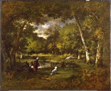 Narcisse-Virgile Diaz de la Peña (French, 1807-1876). <em>The Pond at Fontainebleau (La Mare Fontainebleau)</em>, 1875. Oil on panel, 17 7/8 × 21 15/16 × 5 in. (45.4 × 55.7 × 12.7 cm). Brooklyn Museum, Gift of the executors of the Estate of Colonel Michael Friedsam, 32.792 (Photo: Brooklyn Museum, 32.792_SL3.jpg)