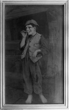 John George Brown (American, born England, 1831-1913). <em>Standing Boy Smoking a Cigar</em>, 1867. Oil on canvas, 11 3/4 x 6 15/16 in. (29.9 x 17.6 cm). Brooklyn Museum, Gift of the executors of the Estate of Colonel Michael Friedsam, 32.802 (Photo: Brooklyn Museum, 32.802_acetate_bw.jpg)